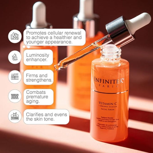 Infinitek Paris Vitamin C Face Serum - Hydrating and Brightening Antioxidant Skincare with Green Tea and Ginseng - Premium Vitamin C Facial Serum with Hyaluronic Acid for Radiant Skin and Anti Aging