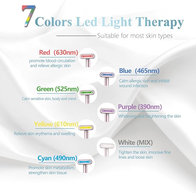 Red-Light-Therapy,Led Facial Light Therapy 7 Colors Eye Beauty Wand Face Massager Red for Skincare & Blue Rejuvenation Tool