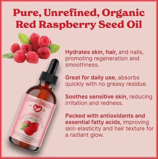 Natural Born Oils Raspberry Seed Oil, 1 Gallon, Organic, Cold-Pressed, Nutrient-Rich, Excellent for Radiant Skin, Lustrous Hair