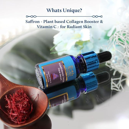 Blue Nectar Saffron & Manjish Oil - Original Kumkumadi Oil for Face | Ancient Glow Serum Face Moisturizer for Glowing Skin | Plant-Based Collagen Booster for Women & Men (26 Herbs, 1Fl Oz)