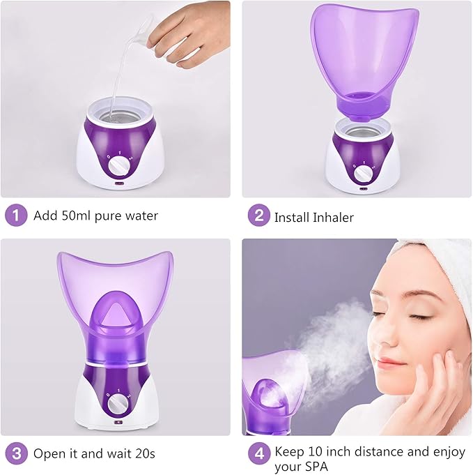 Facial Steamer for Face, Face Steamer for Facial Deep Cleaning, Nano Ionic Facial Steamer for Unclogs Pores, Hydrating (Purple, Include Blackhead Remover Kit, Brush, Headband)