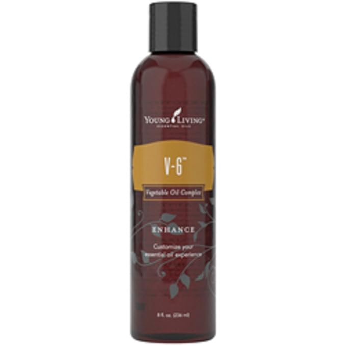 Young Living V-6 Vegetable Oil Complex, 8 oz, Blend of Coconut, Sesame, Grape Seed, Almond, Olive & Sunflower and Essential oil, Nourishes Skin, and Enhances Massage, Non-Staining and Odorless