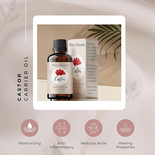 Organic Castor Oil, 100% Pure Natural, Cold Pressed for Essential Oils Mixing Natural Dry Skin Moisturizer Body & Face, Eyelash Caster Oil, Eyelashes Eyebrows Lash & Hair Growth Serum 4oz