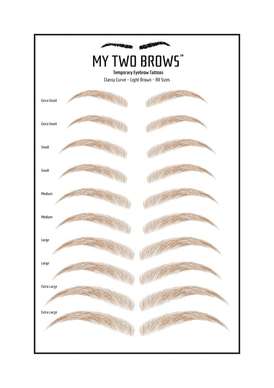 (10 pairs) Light Brown Temporary Eyebrow Tattoo - Medium Size - Waterproof & Smudgeproof - Classy Curve Style Eyebrow Stickers - Sheet Lasts up to 30 Days - Won't Work on Existing Brows