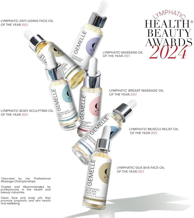 GEMELLE Lymphatic Breast Massage Oil | 2024 Product of The Year | Honeybush & Helichrysum | Paraben-Free, Clean Beauty, Luxury Natural Skin Care, 15ml