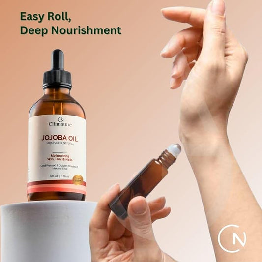 Jojoba Golden Oil – 100% Pure & Cold Pressed for Hair, Nails & Skin | Jojoba Oil with Vitamin E for Moisturizing & Repair | Face & Body Oil with Dropper & Roller Applicator