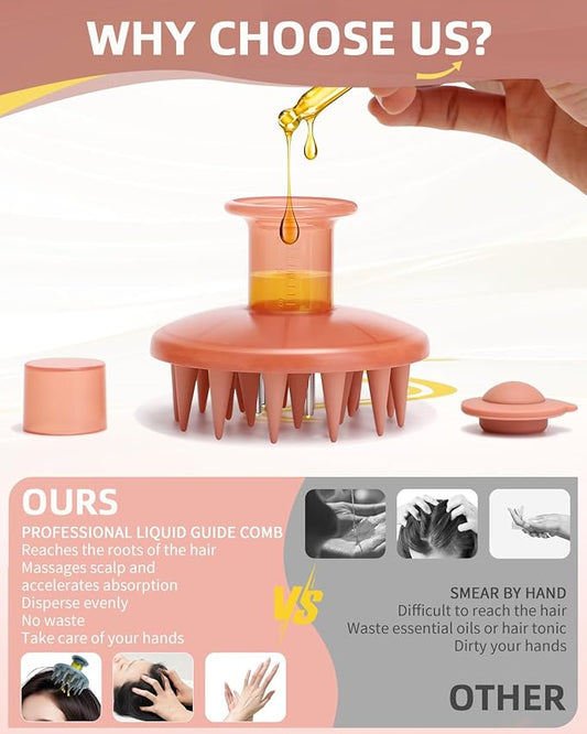 Hair Oil Applicator Brush, Scalp Oil Applicator Hair Oil Dispenser Hair Growth Oil Comb with Silicon Massage TeethScalp Oil Applicator for Scalp Hair Oiling Applicator with Massage Balls