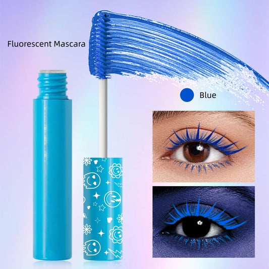 6 Colors Fluorescent Mascara, Glow Colored Mascara, Parties, Weddings, Stage Use, Party Night, Halloween Christmas Parties, High Pigmented, Apply to Eyelashes/Eyebrows/Hair (Blue)