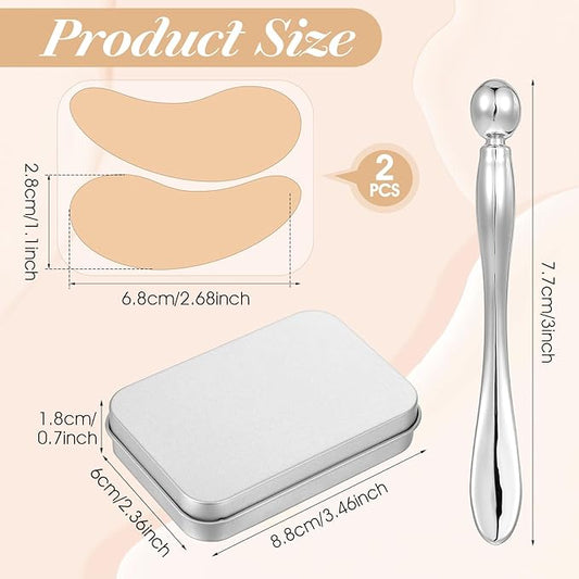 Lusofie 2Pairs Reusable Under Eye Patches Silicone Eye Patches Wrinkle Patches with Metal Applicator for Plump Fine Lines & Wrinkles, Tin Case (Cream Color)