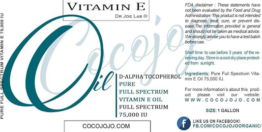 Vitamin E Oil - Pure & Undiluted, Full Spectrum, Alpha Tocopherol, 75,000 IU - 1 Gallon - For Skin, Hair, Nails, Body Care Hydrating Rejuvenating Skin Oil