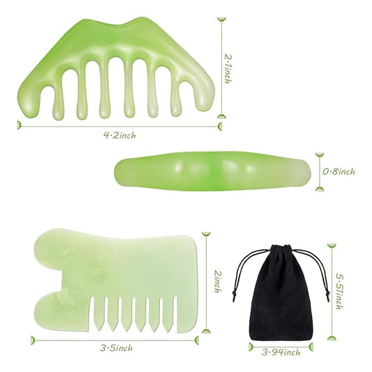 Geiserailie 2 Pieces Jade Combs Massage Stone Hair Gua Sha Scraping Scalp Comb Facial Massage Tool Multifunctional Handheld Head Tools Head Caring Therapy Mother's Day Gift(Mixed Style)