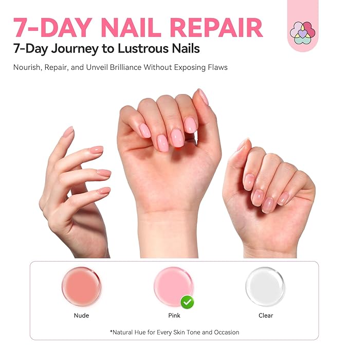 SAVILAND Advanced Nail Strengthener: Pink Air Dry Natural Concealer Foundation Polish Nail Growth for Damaged Nails Repair Weak & Thin Nails with Castor Oil & Vitamin E 15ml Women Gift