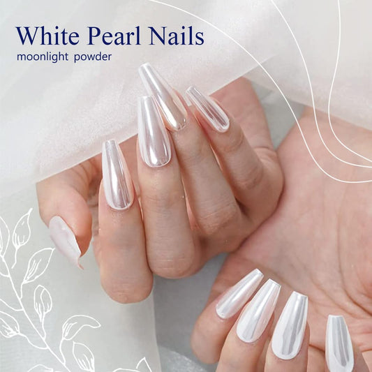 Pretty Diva White Chrome Nail Powder - 1g Super Glossy Mirror Effect White Moonlight Nails Chrome Powder, Salon Quality Chrome Powder Pigment for Nails