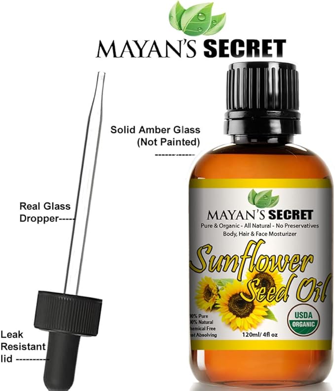 Mayan's Secret Sunflower Seed Oil MOISTURIZER | All Natural Cold Pressed USDA Certified Organic | Best for Acne Prone Oily Skin and Face 4oz