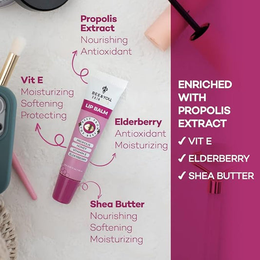Bee and You Ultra Hydrating Lip Balm | Natural Liquid Formula, Elderberry & Propolis Extract, Shea Butter, Beeswax, Vitamin E – Chapped & Dry Lips Repair, 10ml