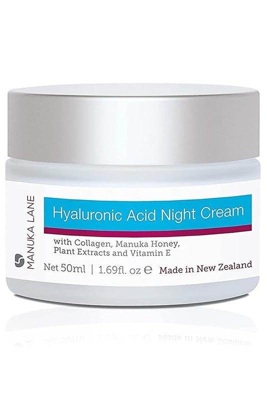 Hyaluronic Acid Night Cream for Face and Neck with Collagen, Manuka Honey, Plant Extracts & Vitamin E | Plant Based Formula | Carefully formulated to keep your skin young and healthy!