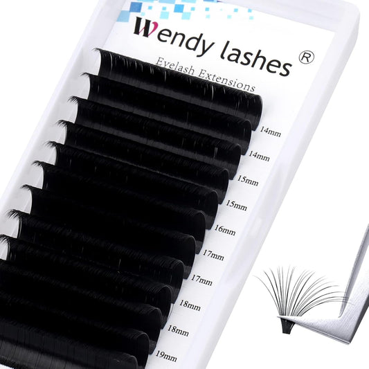 Easy Fan Volume for Lash Artists: Wendy, Handmade Fans for Eyelash Extensions, Self Fanning, Blooming, Black, CC Curl, 0.05mm, 14-20mm, KH126