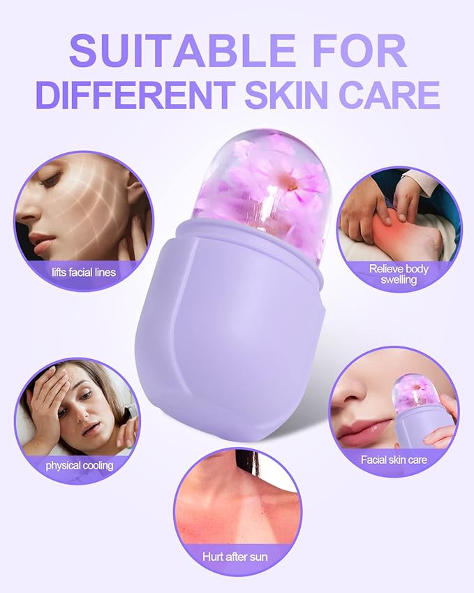 Ice Face Roller, for & Eye, Beauty Facial Rollers Holder Mold Puffiness Relief Massage Skin Care Tools Brighten Lubricate Shrink Pores Remove Fine Lines, PurpleWhite