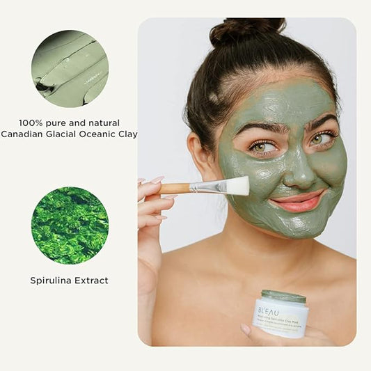BL'EAU Nourishing Spirulina Clay Mask - Hydrate skin Replenish and Soothe and Pore Tightening, 80 g ℮ Net Wt. 2.8 oz