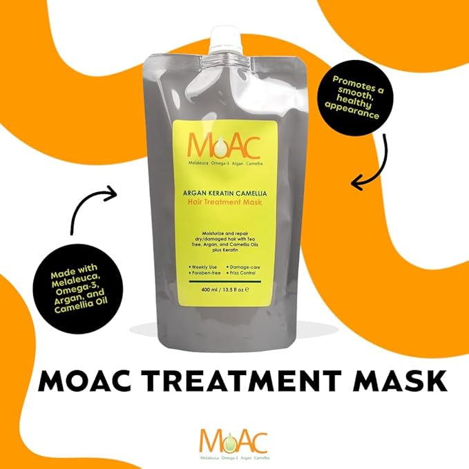Moac Argan Keratin Camellia Hair Treatment Mask 13.5 fl.oz., Lightweight Moisturizing Hair Mask
