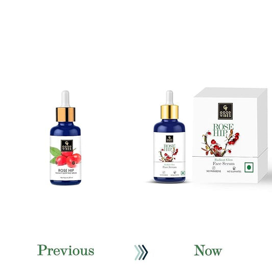Good Vibes Rosehip Face Serum with Vitamin E | Hydrating Serum for Reducing Dark Circle & Spots | Ideal for Dry & Dehydrated Skin | 1.01 Fl Oz/30ml
