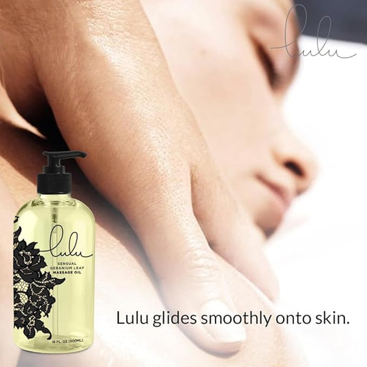 Lulu Massage Oil 16 Ounces for Full Body Massages of Joint and Muscles. Scented with Essential Oils and Sweet Almond Oil. for Couple Massage Therapy. Made in USA