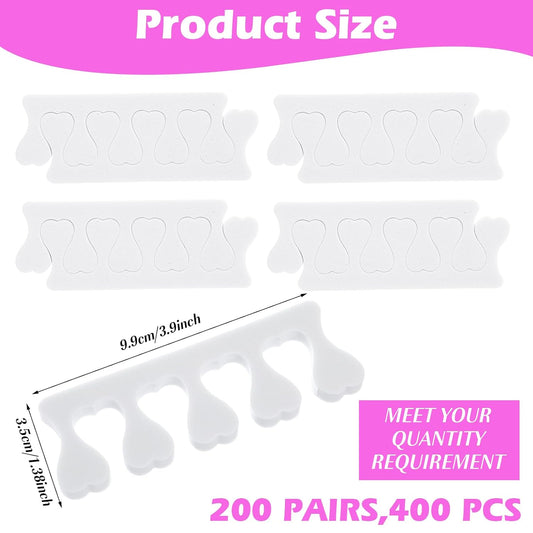 400 PcsToe Separators Pedicure Tool Kit Soft Toe Spacers for Pedicures Spreaders Finger Dividers for Women Men Feet Nail Toenails Art Painting Polish Spa(White)