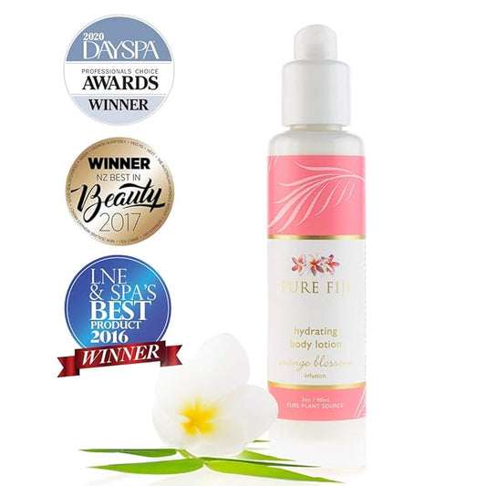 PURE FIJI Body Lotion Hydrating - Moisturizing Lotion for Dry Skin with Coconut Milk and Vitamin E, Organic Body Lotion For Women and Men, Orange Blossom Scent, 3 oz