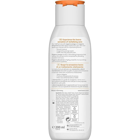 lavera Body Lotion Vitalizing - Body Milk with organic orange & organic almond oil - body milk for normal skin - PETA certified - biodegradable - vegan - natural cosmetics - 6,76 fl.oz.