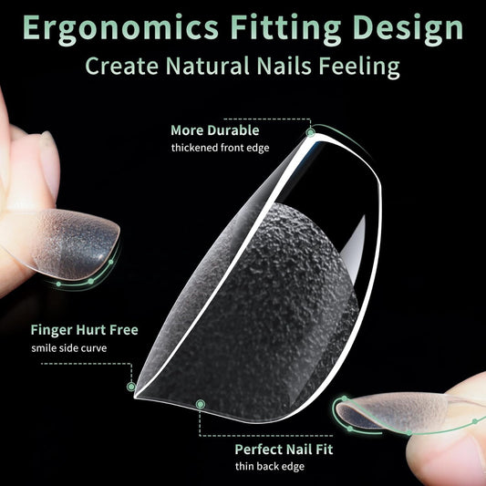 Short Square Nail Tips, 216pcs Acrylic Soft Fake Nails Gel Nail Tips, Full Cover Pre-Shaped Matte Clear Press on Nails for Extension, Diy at Home Manicure 12 Sizes