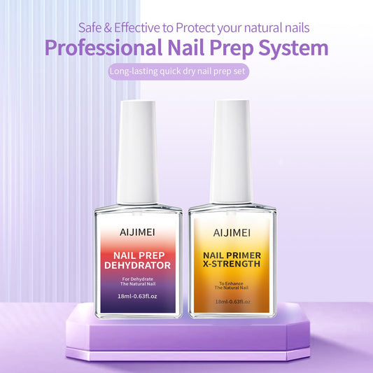 AIJIMEI 18ml Nail Prep Dehydrator And Nail Primer X-Strength Set For Acrylic Nail Products Nail Primer And Dehydrator Nail Bonding Nails(18ml/0.63fl.oz)