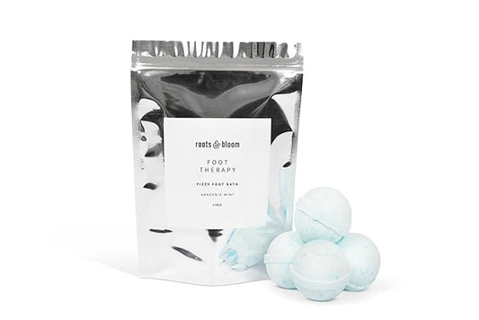 Roots & Bloom Fizzy Foot Bath-Gardenia Mint, Pack of 6 Fizzy Foot Soaks for Dry Skin, Cracked Heels and Stubborn Foot Odor - Ultra Hydrating Foot Soak to Detox and Nourish Skin and to Soothe Soreness.