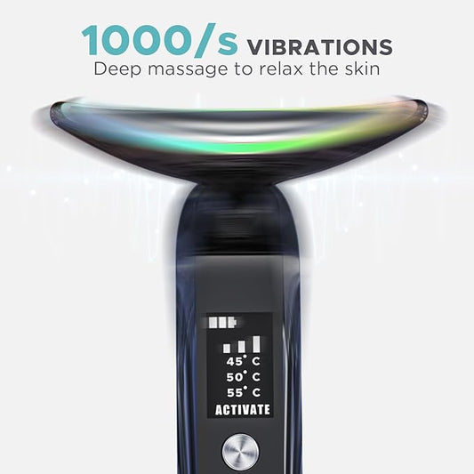 Facial Neck Massager Portable Charging Dock - 3 Heat Settings, Vibrating Face Massage, 9-Color LED Light & 72Hrs Battery | Home Spa Travel Skincare - Black