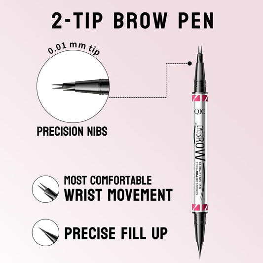 2 Pack Eyebrow Pen, Brow Pencil 2-in-1 Dual-Ended Microblading Eyebrow Pencil with 2-Fork-Tip and Precise Brush-Tip, Waterproof Long Lasting Eyebrow Pen for Natural Hair-Like Brows(Light Brown*2)