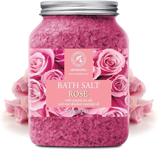 Rose Bath Salts 46 Oz - Natural Rosewood Oil & Rose Extract - Best for Relaxing - Good Sleep - Beauty - Bathing - Body Care - Wellness - Relax - Aromatherapy - Spa