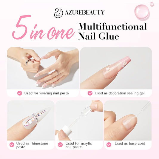 AZUREBEAUTY 30ml Nail Glue, 5 in One for Strong Nail Tips,Press On Nails and Repairs Natural Nails, Bond for Acrylic Nails, No UV Lamp Needed