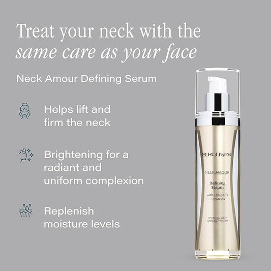 SKINN Neck Amour Defining Serum - Anti-Aging Neck Firming & Tightening Cream - Hydrating & Brightening Peptides Exfoliates Lifts & Firms Skin for Radiant Complexion - Enriched with Rice Protein