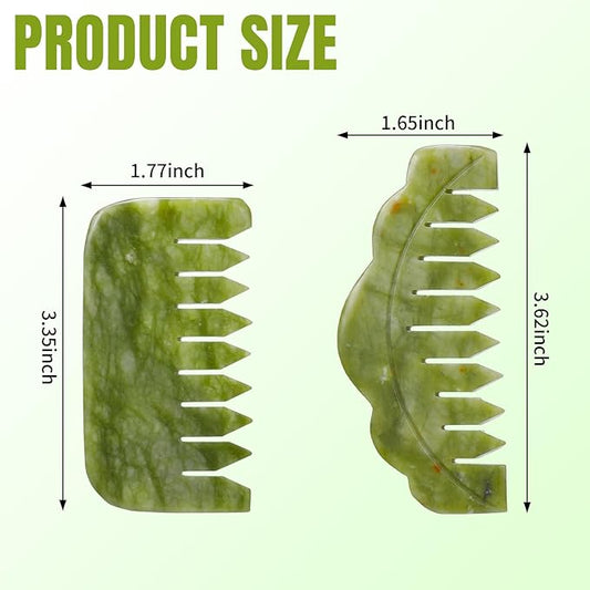 Geiserailie 2 Pieces Jade Combs Massage Stone Hair Gua Sha Scraping Scalp Comb Facial Massage Tool Multifunctional Handheld Head Tools Head Caring Therapy Mother's Day Gift(Stylish Style)
