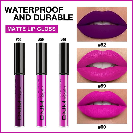 evpct 3Pcs Purple Hot Pink Fuchsia Red Matte Liquid Lipstick Lip Stain Sets for Women, Matte Lipstick Long Lasting Waterproof Permanent 24 Hours original, Lip Sticks Pack for Halloween Daily Makeup