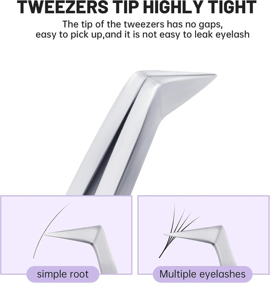 High Precision Lash Tweezers for Individual and Volume Eyelash Extensions Premium Stainless Steel Curved Fiber Tip Professional Isolation Tweezer
