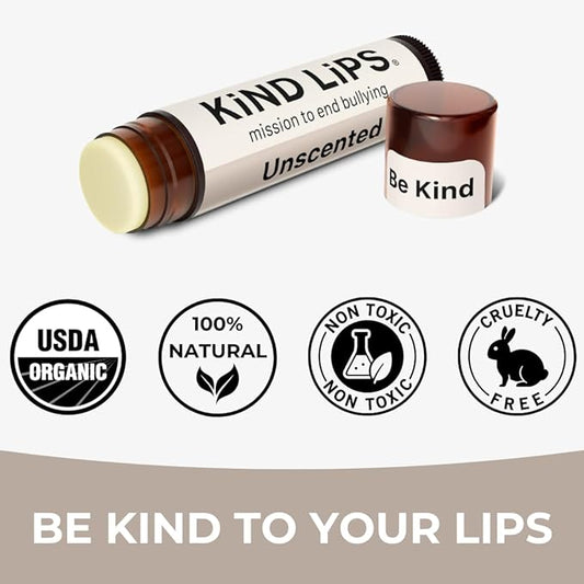 Kind Lips Lip Balm - Nourishing & Moisturizing Lip Care | for Dry Chapped Lips | Infused with Shea Butter & Beeswax | Unscented | 0.15 Ounce (Pack of 5)