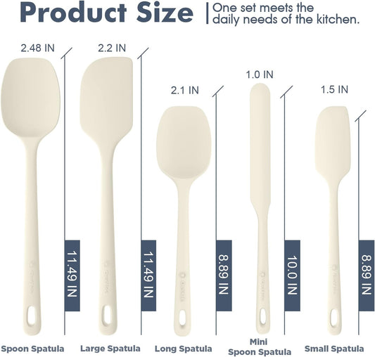 5 Pieces Silicone Spatula Set, Food Grade Rubber Spatula, Upgrade Strong Handle with Ergonomic Grip, Heat Resistant Up to 600°F for Nonstick Cookware, Cooking Candy Series