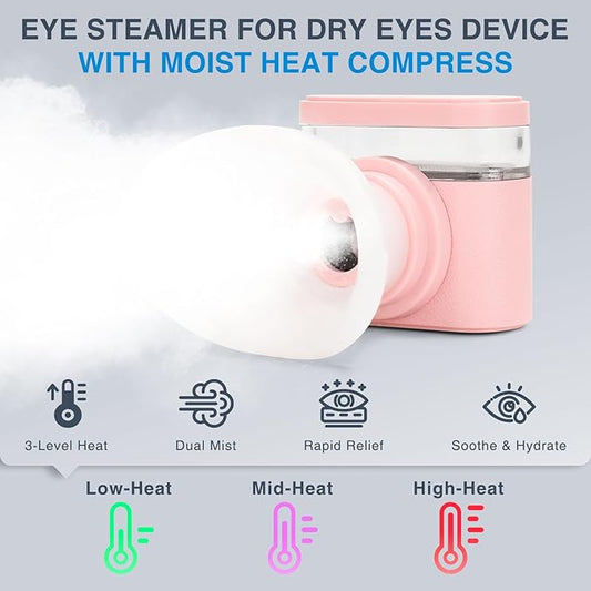 Eye Steamer for Dry Eyes Relief,Portable Electric Heated Steam Therapy Wand Machine with Moist Heat for Natural Tears Restore,Dry Eye Mist Sprayer with Warm Compress and 3 Level-Heat (Pink)