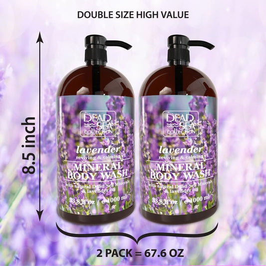 Dead Sea Collection Lavender Body Wash for Women and Men - with Pure Dead Sea Minerals and Lavender Oil - Gentle Cleanses and Moisturizes Skin - Pack of 2 (67.6 fl. oz)