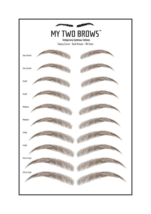 (10 pairs) Dark Brown Temporary Eyebrow Tattoo - Extra Small Size - Waterproof & Smudgeproof - Classy Curve Style Eyebrow Stickers - Sheet Lasts up to 30 Days - Won't Work on Existing Brows