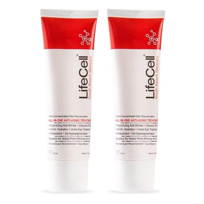 LifeCell All In One Anti-Aging Cream – Reduces Wrinkles, Fine Lines, Dark Circles & Sun Damage – Retinol, Vitamin C, DMAE & Hyaluronic Acid – Fragrance-Free, for All Skin Types (2.54oz), 2-Pack