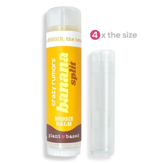 Crazy Rumors Biggie Banana Split Flavored All Natural, Plant Based Lip Balm to Moisturize and Nourish your Lips - Banana Split tube 0.6 oz (4x Larger than standard 0.15 oz lip balm)