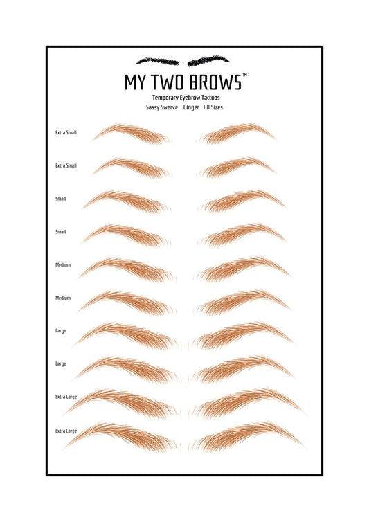 (10 pairs) Ginger Temporary Eyebrow Tattoo - Extra Small Size - Waterproof & Smudgeproof - Sassy Swerve Style Eyebrow Stickers - Sheet Lasts up to 30 Days - Won't Work on Existing Brows