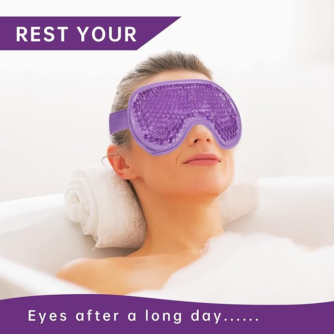 2 PCS Ice Eye Mask Reusable Hot Cold Therapy Gel Bead Eye Mask for Puffiness/Dark Circles/Eye Bags/Dry Eyes/Headaches/Migraines/Stress Relief,Cooling Eye Mask,Ice Pack for Eyes (Purple)