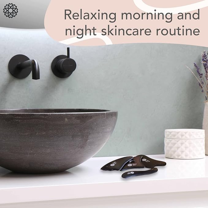 Gua Sha Facial Tools Set of 4 - Large Bian Stone for Face & Body Massage - Glowing Massage Tool & Body Set for Daily Skincare Routine